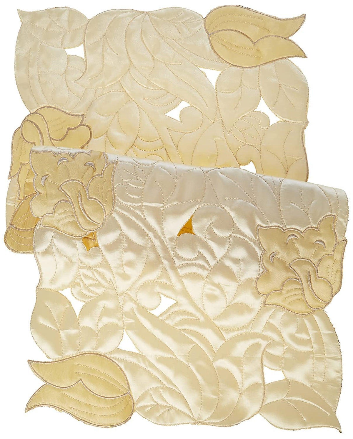 Kuber Industries Fabric Cream Table Runner in Soft Cloth Embroidery (16 * 33 inches) Beige