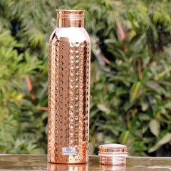 Heart Home Copper Hammered Design Leak Proof Water Bottle For Home, office, Traveling. 1 Ltr (Brown)