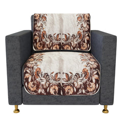 Heart Home Sofa Cover Set | Sofa Slip Cover Set | Brown Flower Sofa Cover | Velvet 5 Seater Couch Cover | Sofa Slipcover Set | Sofa Cover for Living Room | Cream