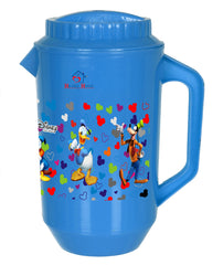 Heart Home Multiuses Mickey & Friends Print Leak Proof Unbreakable Plastic Water Jug with Lid for Water, Juice, Milk 2 Liter Pack of 2 (Blue)