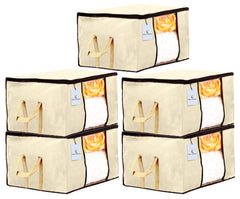 Kuber Industries CTKTC23880 Rectangular Underbed Storage Bag, Blanket Cover (Ivory, Extra Large) - Set of 5