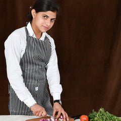 Heart Home Linning Printed Apron with 1 Front Pocket- Pack of 2 (Black & White)-50HH0737
