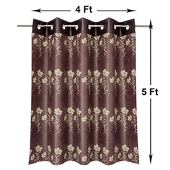 Heart Home Faux Silk Decorative 5 Feet Window Curtain |Floral Print Darkening Blackout | Drapes Curtain with 8 Eyelet for Home & Office (Coffee)