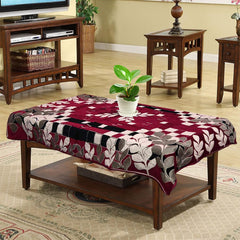 Kuber Industries Leaf Printed Velvet 4 Seater Center Table Cover,40"x60" (Mergenta)-44KM0105