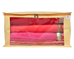 Heart Home Doli Printed Non-woven Sarees, Clothes Cover/Organizer With Transparent Window- Pack of 3 (Gold)-50HH01362