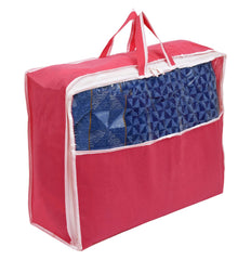 Heart Home Multiuses Non-Woven Clothes Storage Bag/Wardrobe Organizer/Saree Cover With Top Tranasparent Window (Pink)