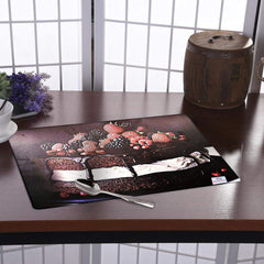 Heart Home Multiuses Strawberry Print PVC Table Placemat for Kitchen, Dining Table Set of 6 (Black) 52HH4059