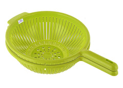 Heart Home Plastic Strainer Colander with Long Handle Use for Pasta, Noodles, Spaghetti, Vegetables and More (Green)-Pack of 2-HHEART15129 (Model Number: HHEART015129)