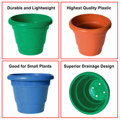 Heart Home Solid 2 Layered Plastic Flower Pot|Gamla for Home Decor,Nursery,Balcony,Garden,6"x5",Pack of 3 (Blue & Orange & Green)