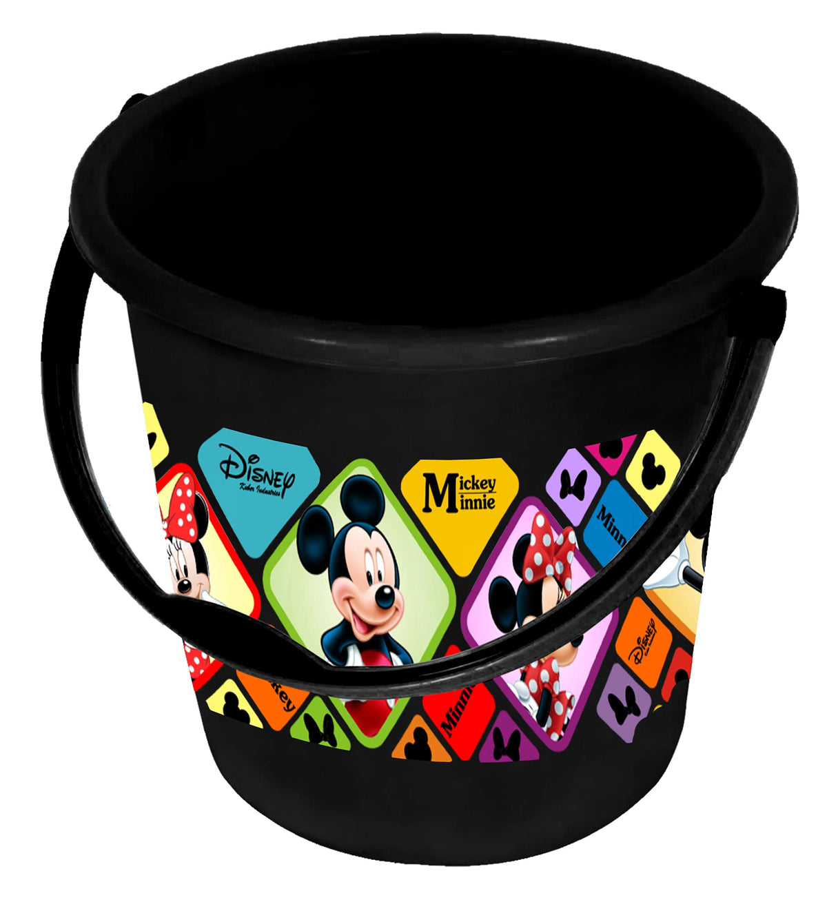Kuber Industries Disney Minnie Mickey Print Unbreakable Virgin Plastic Strong Bathroom Bucket,18 LTR (Black)