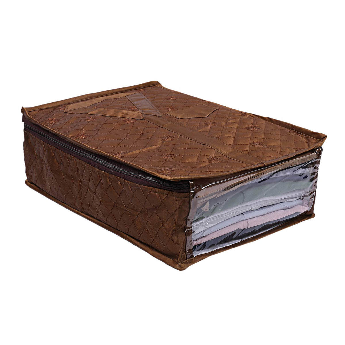 Kuber Industries 3 Layered Quilted Satin Shirt Cover (Brown) - CTKTC024635