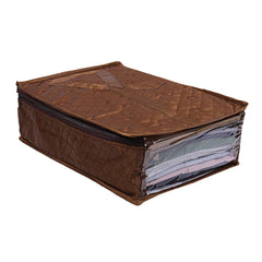 Kuber Industries 3 Layered Quilted Satin 2 Pieces Shirt Cover (Brown) -CTLTC10588