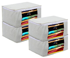 Kuber Industries Cotton Water Resistant & Foldable Dot Print Saree Cover| Clothes Organizer for Home & Travel With Transparent Window,Pack of 4 (Cream)