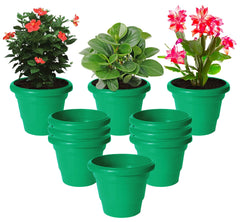 Kuber Industries Solid 2 Layered Plastic Flower Pot|Gamla for Home Decor,Nursery,Balcony,Garden,8"x 6",Pack of 10 (Green)