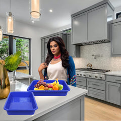 Kuber Industries Storage Tray|Versatile Plastic Storage Organizer|Rectangular Tray for Kitchen Storage|Storage Tray for office|Exel Tray 555|Pack of 2 (Blue)