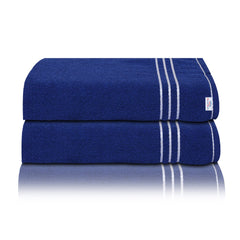 Heart Home Three Stripes Design Super Absorbent Cotton Hand Towel|Face Towel for Men,Women & Kids,Pack of 2 (Blue)