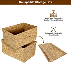 Kuber Industries Laheriya Metallic Print Rectangular Non Woven Fabric Modular Closet Organizer Box with Handle (Blue & Red & Beige, KUBMART15999, 42 x 29 x 22 cm), Set of 3