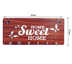 Heart Home Wood Sweet Home Design 7 Hooks Mounted Key Holder for Wall & Home Decor (Brown)