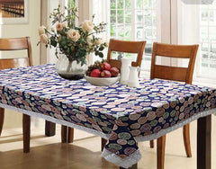 Kuber Industries 6 Seater Dining Table Cover|Circle Design & Water Proof PVC Material|Heat Resistant, Size 228 x 152 CM(Blue) - CTKTC040129