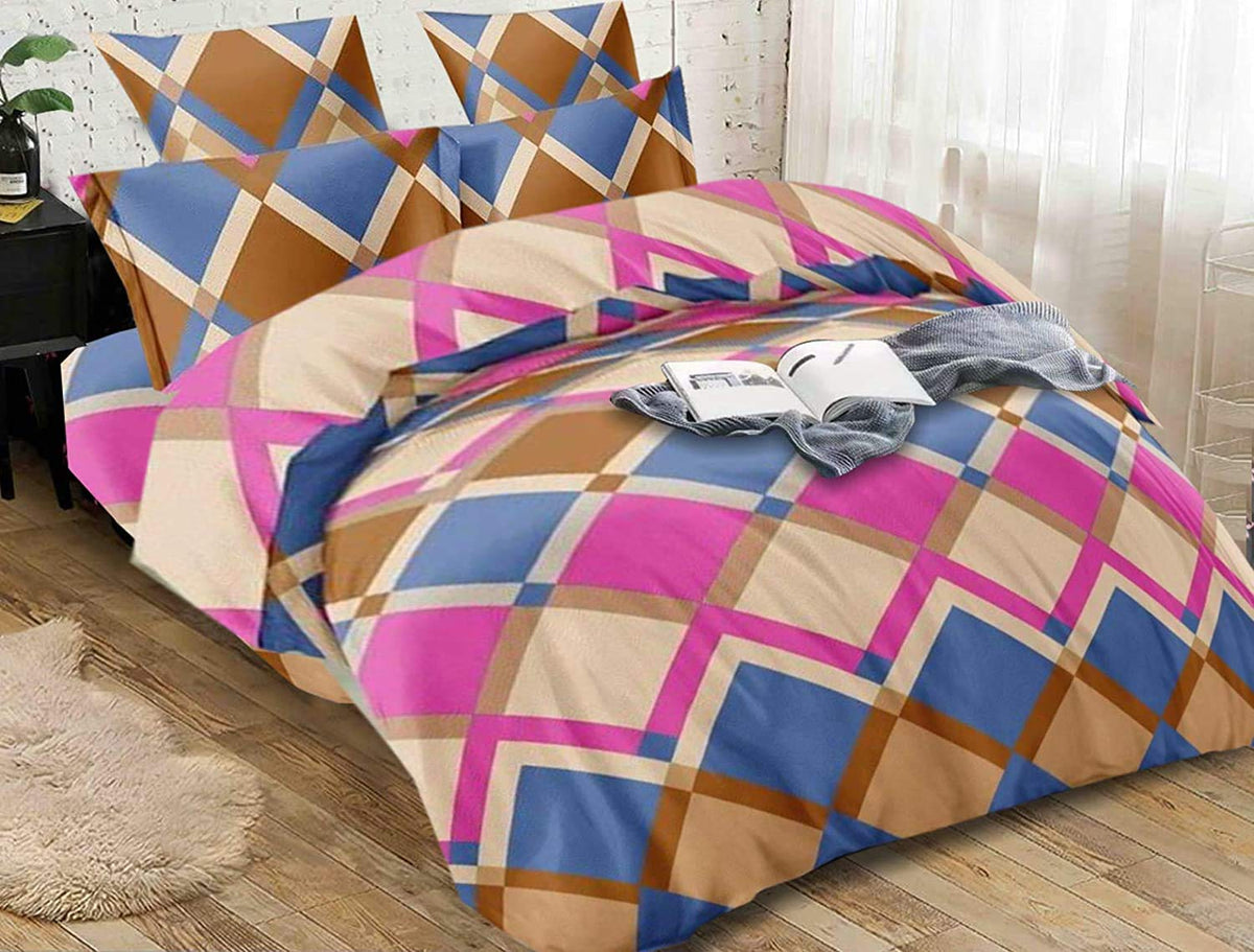 Kuber Industries Checkered Design Glace Cotton Double Bedsheet with 2 Pillow Covers (Brown)-CTKTC033172
