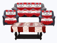 Kuber Industries Flower Cotton 7 Piece 5 Seater Sofa Cover with Center Table Cover (Maroon) - CTKTC22283