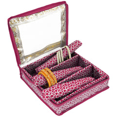 Kuber Industries Multipurpose Multi Square Design Laminated 3 Rod Bangle Box/Organizer/Case With Tranasparent Top (Pink)-47KM0297