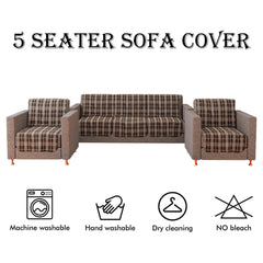 Heart Home Sofa Cover | Jute 5 Seater Sofa Covers | Couch Cover for Home Décor | Sofa Cover for Hall | Check Design Sofa Cover | Sofa Cover set for Living room | Dark Brown