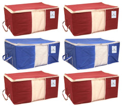 Kuber Industries 6 Piece Non Woven Underbed Storage Organiser Set, Extra Large, Maroon and Royal Blue