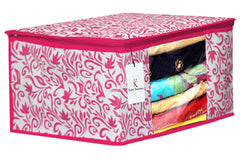Kuber Industries Leaf Design 12 Piece Non Woven Fabric Saree Cover Set with Transparent Window, Extra Large, Pink-CTKTC31915