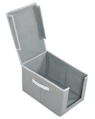 Kuber Industries cotton Foldable Shirt Stacker With Carrying Handle & Lid |Cloth Wardrobe Organizer|Size 38 x 26 x 24 CM (Grey, Rectangular)