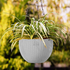 Kuber Industries Plastic Hanging Flower Pot for Balcony & Railing Set of 6 (White)-20x20x59 cm