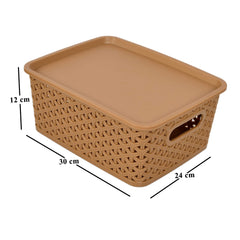 Fun Homes Plastic 3 Pieces Medium Size Multipurpose Solitaire Storage Basket with Lid (Multi)