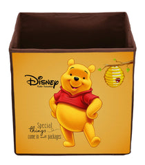 Kuber Industries Disney Winnie-The-Pooh Print Non Woven Square Fabric Foldable Cloth Storage Box Toy, Books Wardrobe Organiser Cube with Handle (Brown, Large) - 2 Pieces