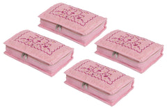 Kuber Industries Multiuses Embroidery Design Portable Jewellery Organizer With 6 Tranasparent Pockets- Pack of 4 (Pink)