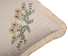 Heart Home Pillow Cover | Cotton Pillow Cover Set | Cushion Pillow Cover Set | Pillow Cover Set for Bedroom | Lining Embroidery Pillow Cover Set | 2 Piece Set | Beige