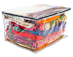 Kuber Industries 2 Pieces Transparent Saree Covers With Zip|Saree Covers For Storage|Saree Packing Covers For Wedding|(Silver)