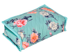 Kuber Industries Flower Printed Portable Cotton Jewellery Organizer/Case/Bag With 6 Transparent Pockets (Green)