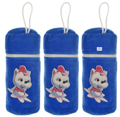 Heart Home Cartoon Printed Velvet Newborn Baby Feeding Bottle Cover, Pack of 3 (Blue)