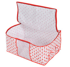 Kuber Industries Dot Printed Foldable, Lightweight Non Woven Underbed Storage Bag For Toys/ Blankets/Stationery Paper/Clothes With Transparent Window With Handle (Pink)-46KM0590