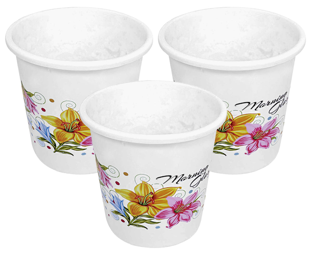 Kuber Industries Flower Print Plastic 3 Pieces Garbage Waste Dustbin/Recycling Bin for Home, Office, Factory, 7 Liters (White)-KUBMART10898