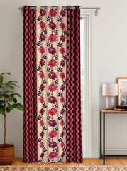 Kuber Industries Flower Printed 7 Feet Privacy Protection Door Curtain Patio Door Curtain with 8 Eyelet- Pack of 2 (Pink)