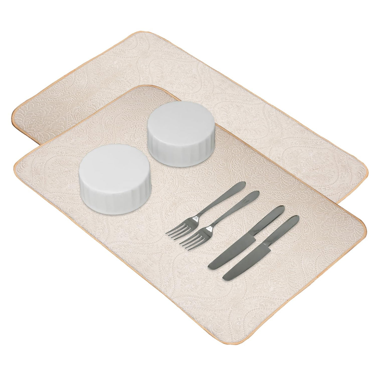 Heart Home Dish Dry Mat | Microfiber Drying Mat | Kitchen Drying Mat | Self Dish Dry Mat | Water Absorbent Kitchen Mat | Embossed Dish Dry Mat | 38x50 | Pack of 2 | Cream