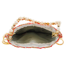 Kuber Industries Ethnic Clutch Silk 2 Pieces Potli Batwa Pouch Bag with Beadwork Gift for Women (Red & Cream) - CTKTC42147
