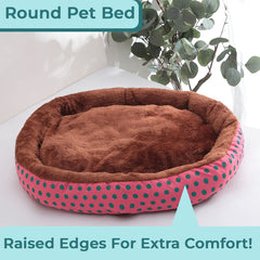 Kuber Industries Dog & Cat Bed|Soft Plush Top Pet Bed|Oxford Cloth Polyester Filling|Medium Washable Dog Bed|Circular Cat Bed with Rise-Edge Pillow|QY039RC-M|Red & Coffee