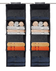 Kuber Industries 4 Shelf Closet Hanging Organizer, 4 Tier Closet Wardrobe Organizer Clothes Storage Hanger for Family Closet Bedroom, Foldable and Universal Fit (Black)-Pack of 2-KUBMART15329