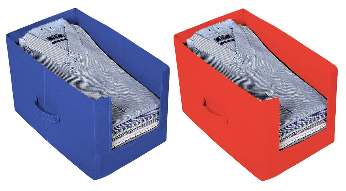 Kuber Industries Non-Woven 2 Pieces Shirt Stacker Wardrobe Organizer (Red & Blue) CTKTC022578