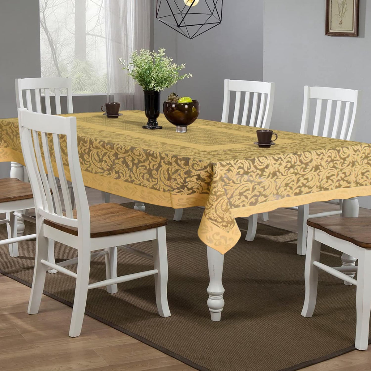 Kuber Industries Cotton 6 Seater Rectangular Dining Table Cover (Brown)