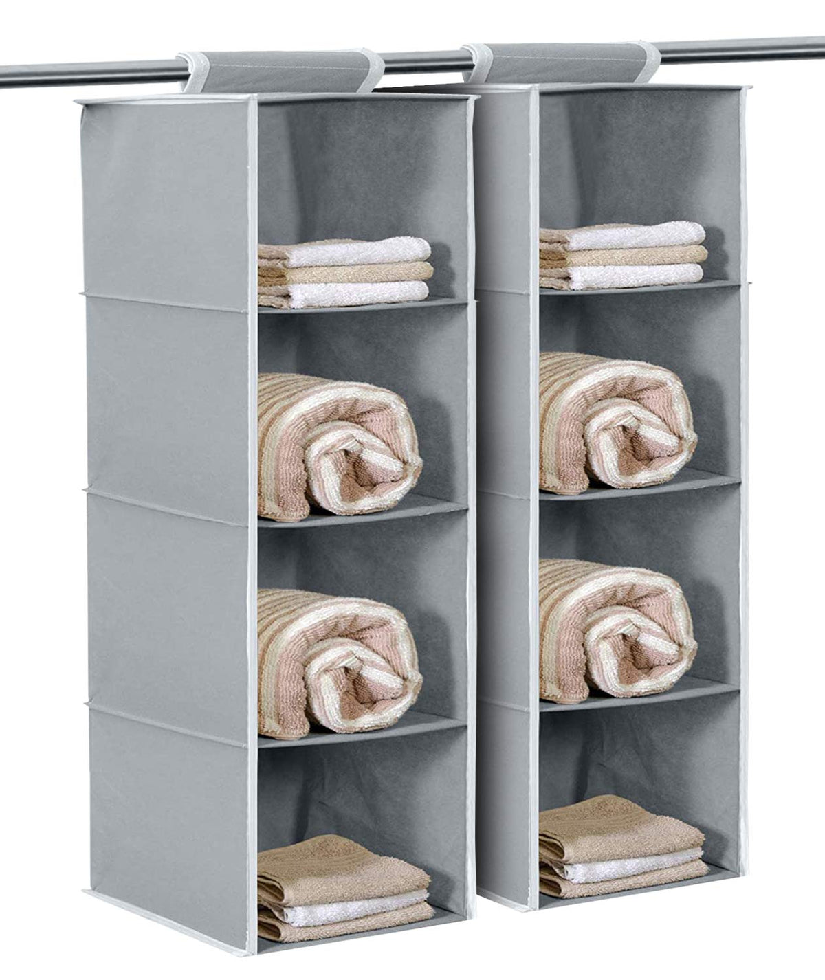 Kuber Industries Non Woven Fabric Foldable Hanging 4 Shelves Wardrobe/Closet Cloth Organizer, Pack of 2 (Grey) (Glossy Finish)