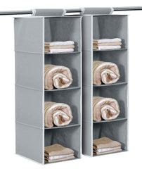 Kuber Industries 4 shelf Closet Organizer For Wardrobe|Non-woven Collapsible Wardrobe|Hanging Shelf For clothes|4 shelves Cloth Organizer|Pack of 2 (Grey)