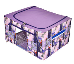 Heart Home Doll Print Steel Frame Living Box, Closet Organizer, Cloth Storage Boxes for Wardrobe With Clear Window, 44Ltr. (Purple) 54HH4097.
